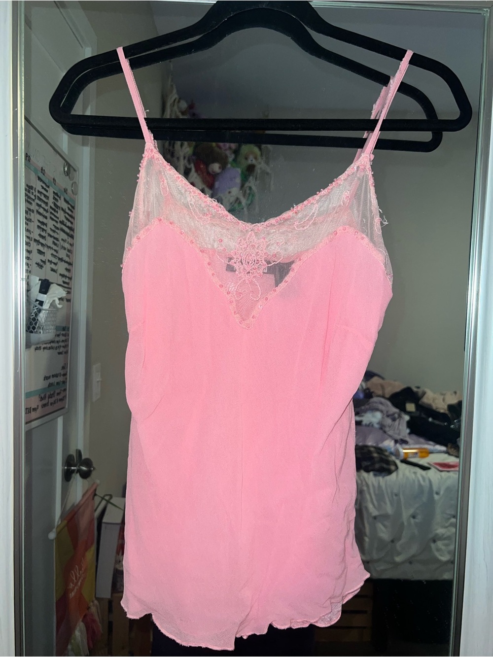 Pink Lace-Trim Cami Tank Top